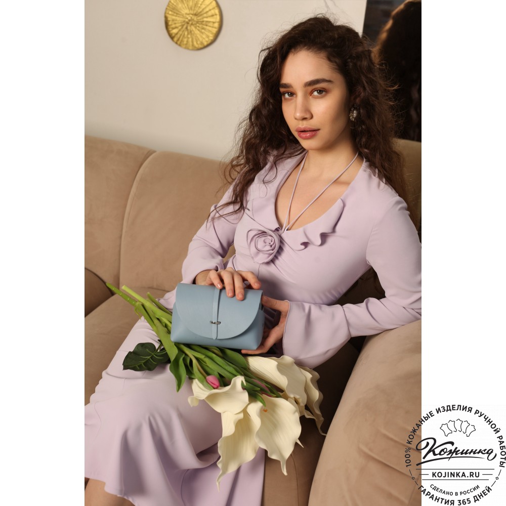  Женская кожаная сумка "Милла макси" (голубая) 